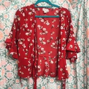 Red cherry blossom blouse